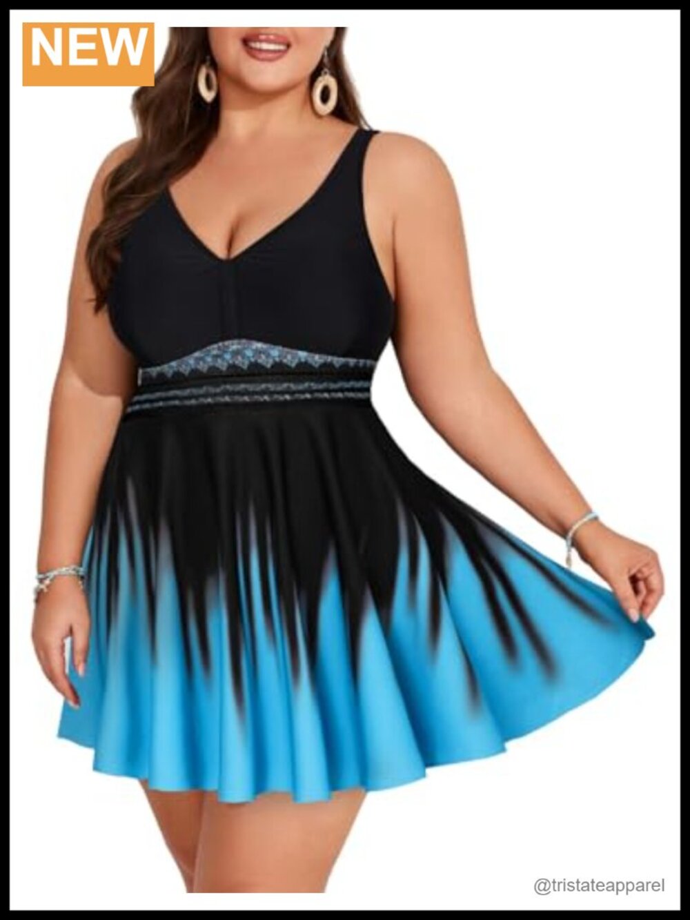 Plus Size Two Piece Swim Dress Tankini with Mesh Front Boyshorts